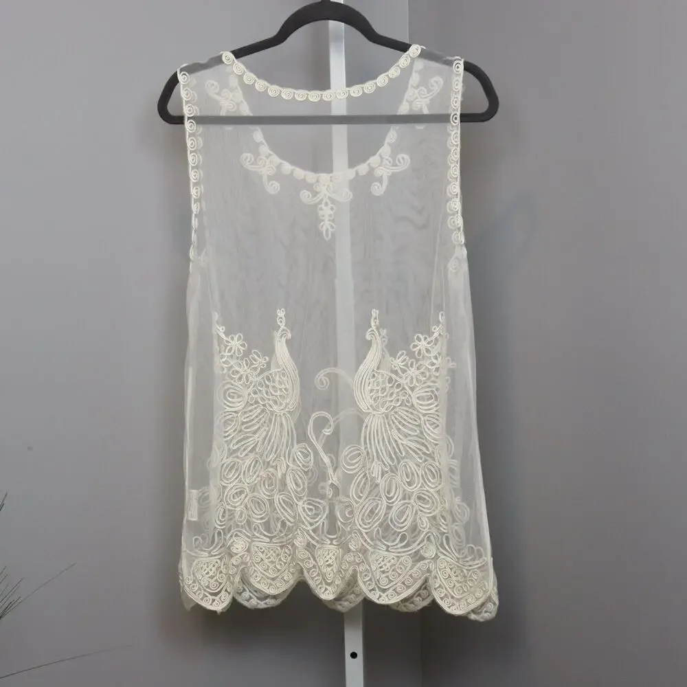 Peacock Lace Sheer Long Tank Top – Size L‎